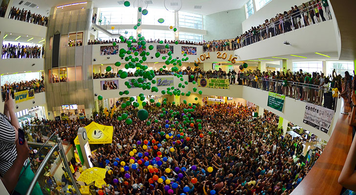 The celebratory balloon drop in the Marshall Student Center to kick off the new school year.