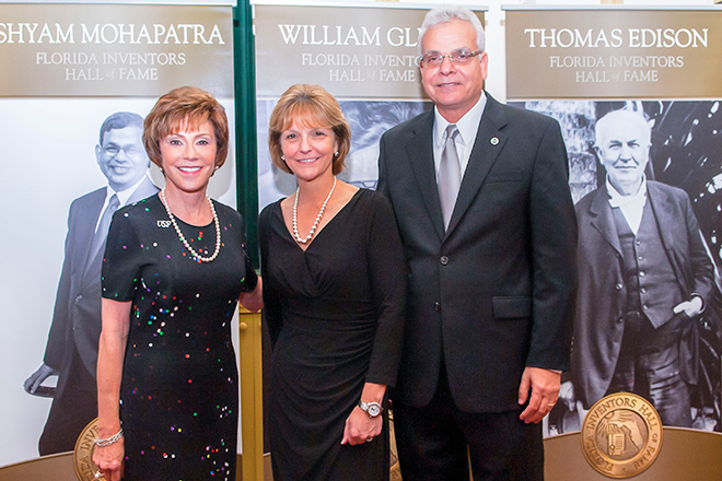 Florida Inventors Hall of Fame photo: Judy Genshaft, Margaret Focarino, Paul Sanberg