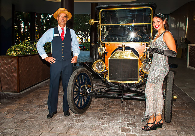 'Henry Ford' and 'flapper' Christine Gitch with 1912 Ford, courtesy of Bob and Pam Most
